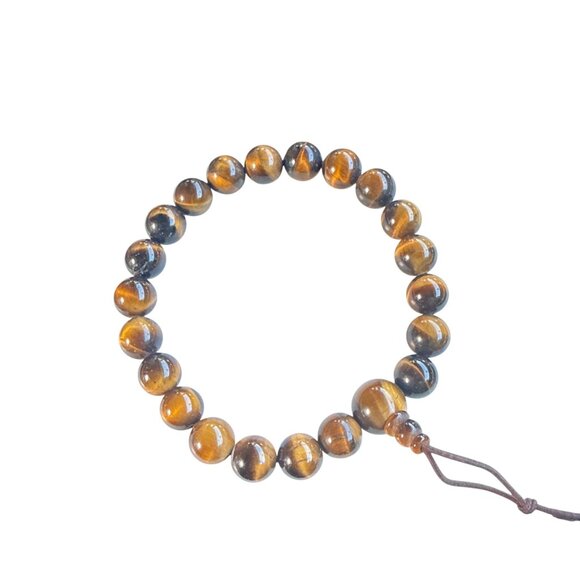 Tiger Eye Beaded Bracelet Natural Gemstone Adjustable Brown Mens Jewelry - Picture 1 of 5